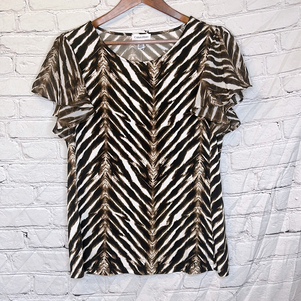 Calvin Klein Brown Black Beige Zebra Tiger Print Top Brand New W/Tags